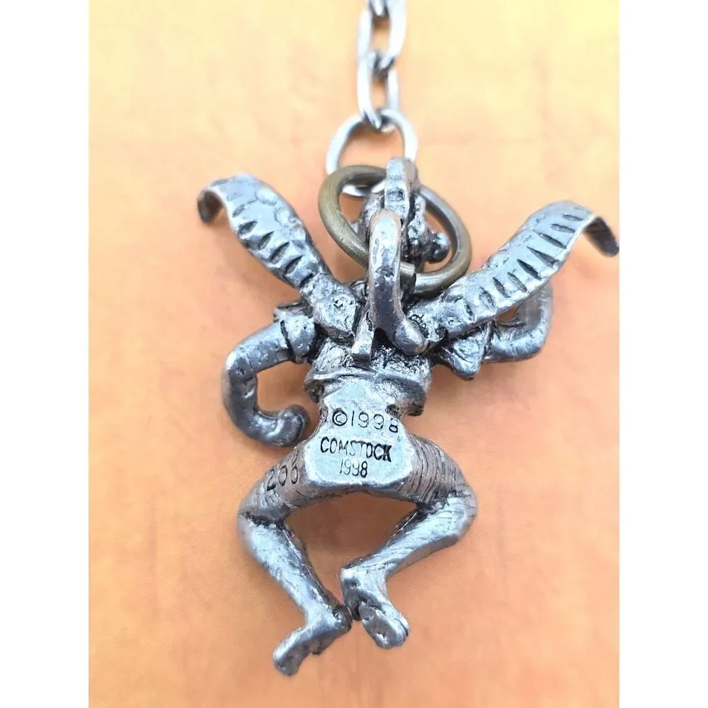 Vintage Pewter Wizard of Oz Flying Monkey Keychain 1998 Comstock  4.25